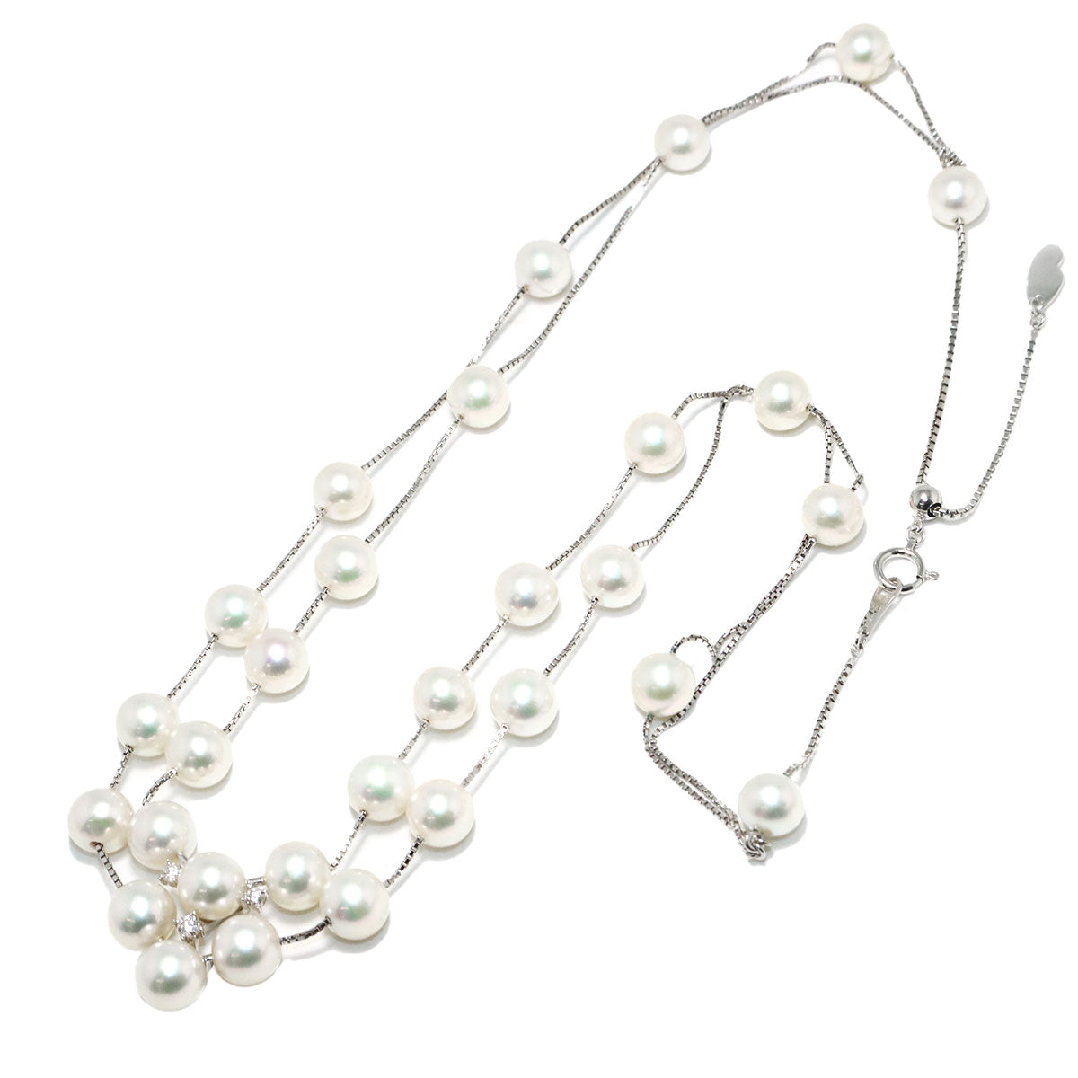 Akoya Pearl 7.6-7.0mm Diamond 0.11ct Necklace 18K WG 750