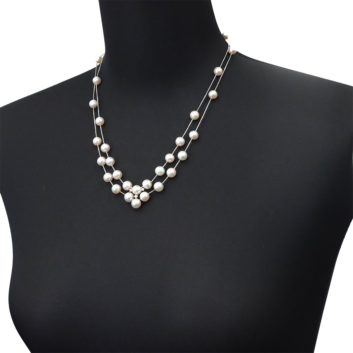 Akoya Pearl 7.6-7.0mm Diamond 0.11ct Necklace 18K WG 750