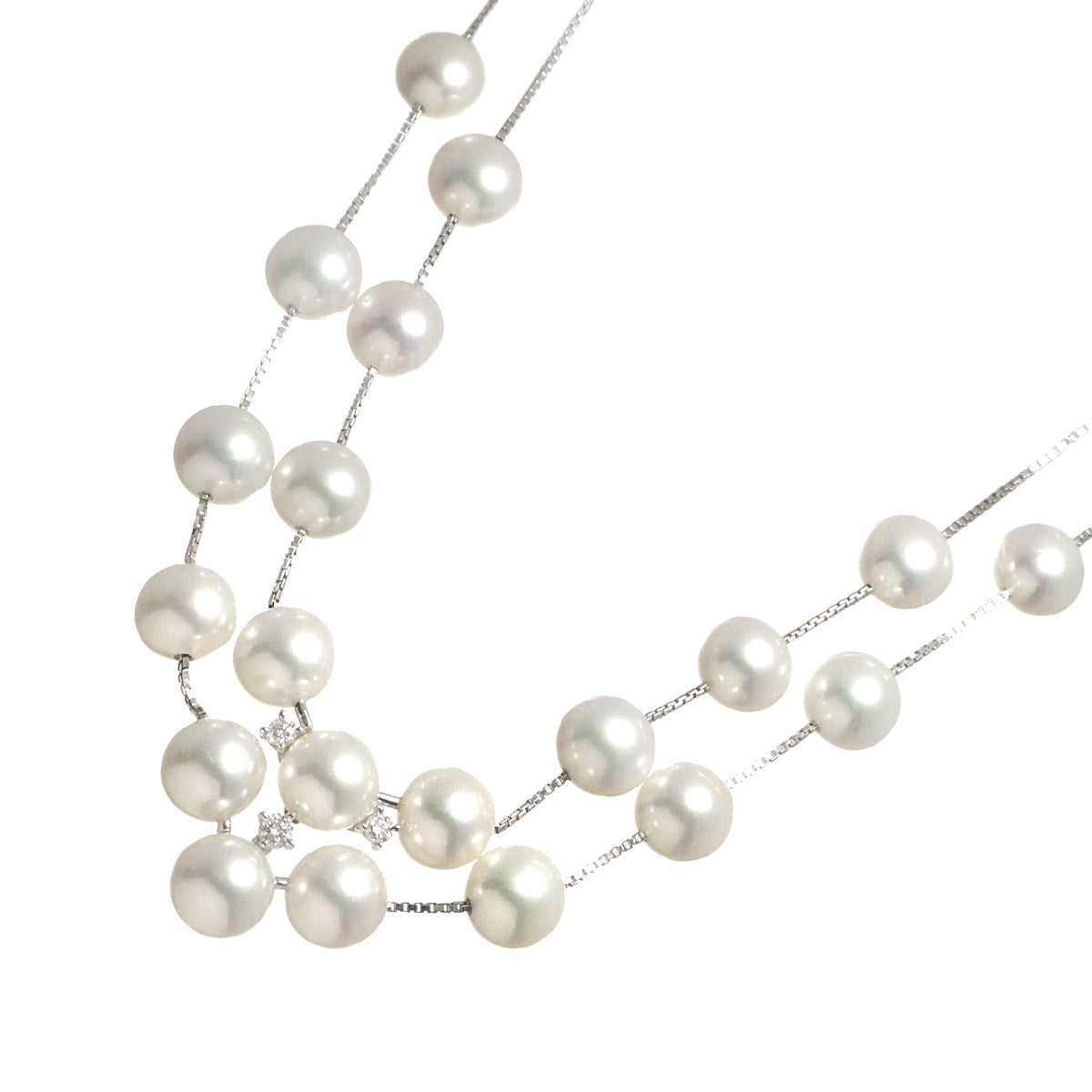 Akoya Pearl 7.6-7.0mm Diamond 0.11ct Necklace 18K WG 750