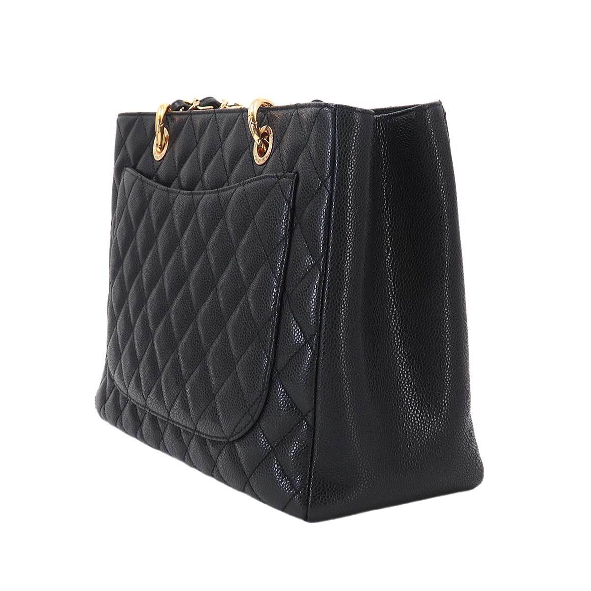 Matelasse Grand Shopping Tote Bag Leather Black GST A50995