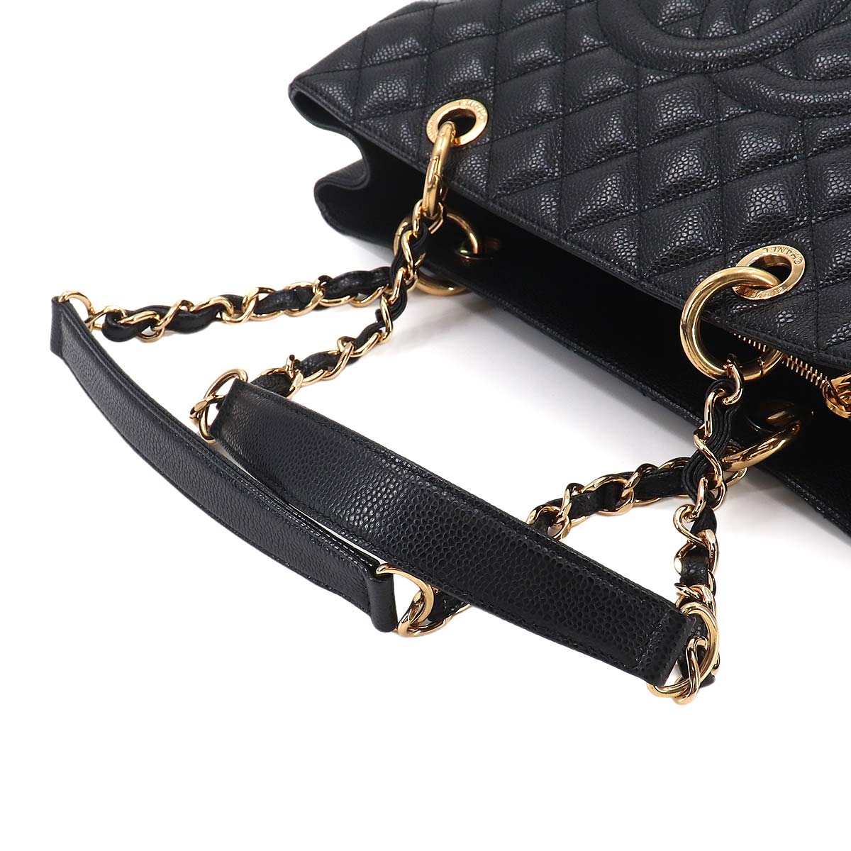 Matelasse Grand Shopping Tote Bag Leather Black GST A50995