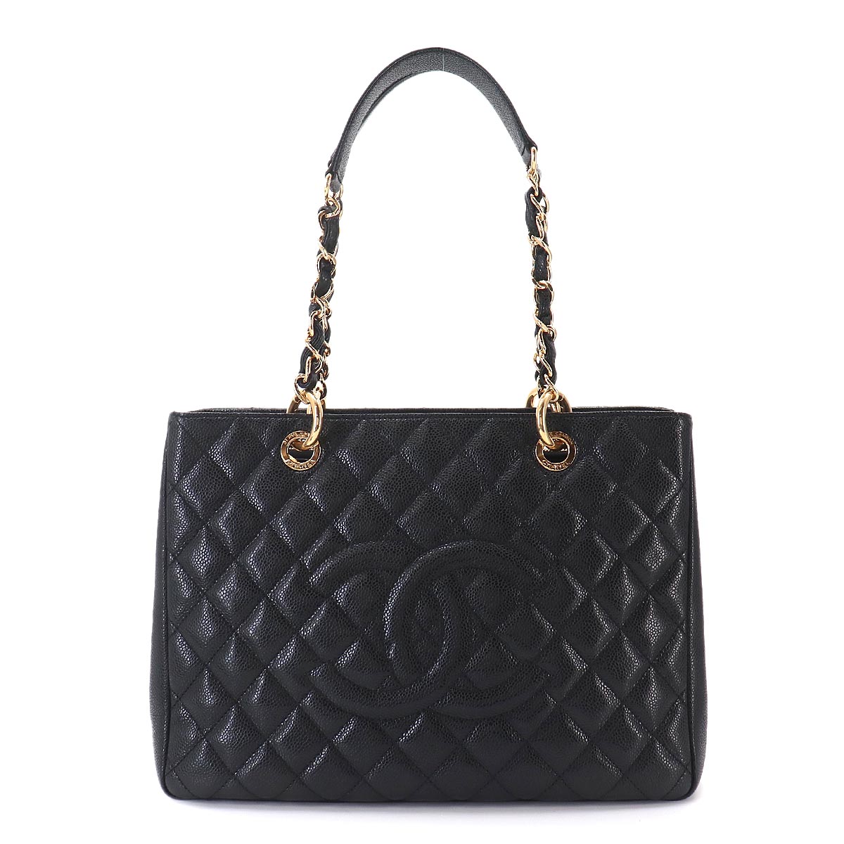 Matelasse Grand Shopping Tote Bag Leather Black GST A50995