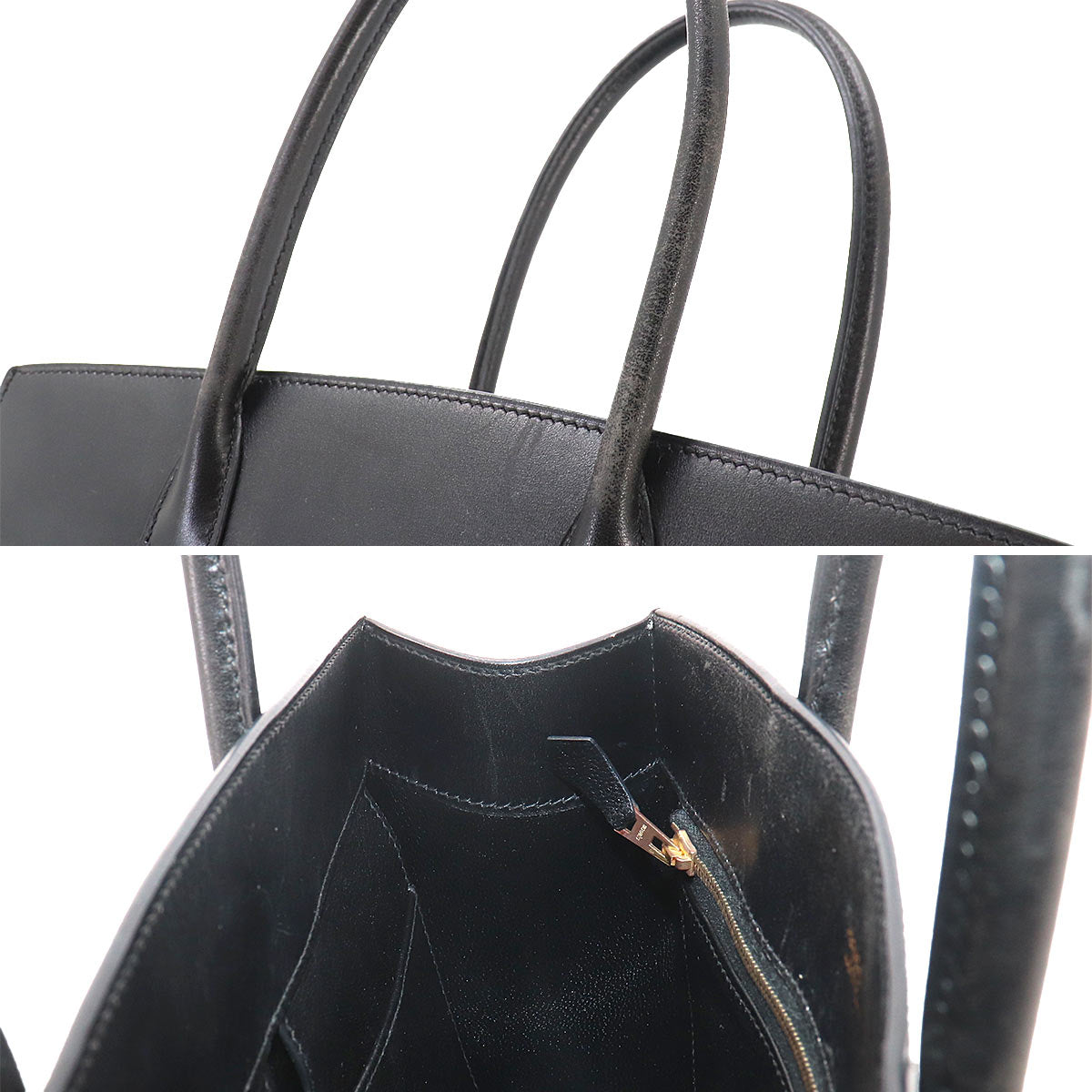 White Bass PM Tote Bag Box Calf Black Purse