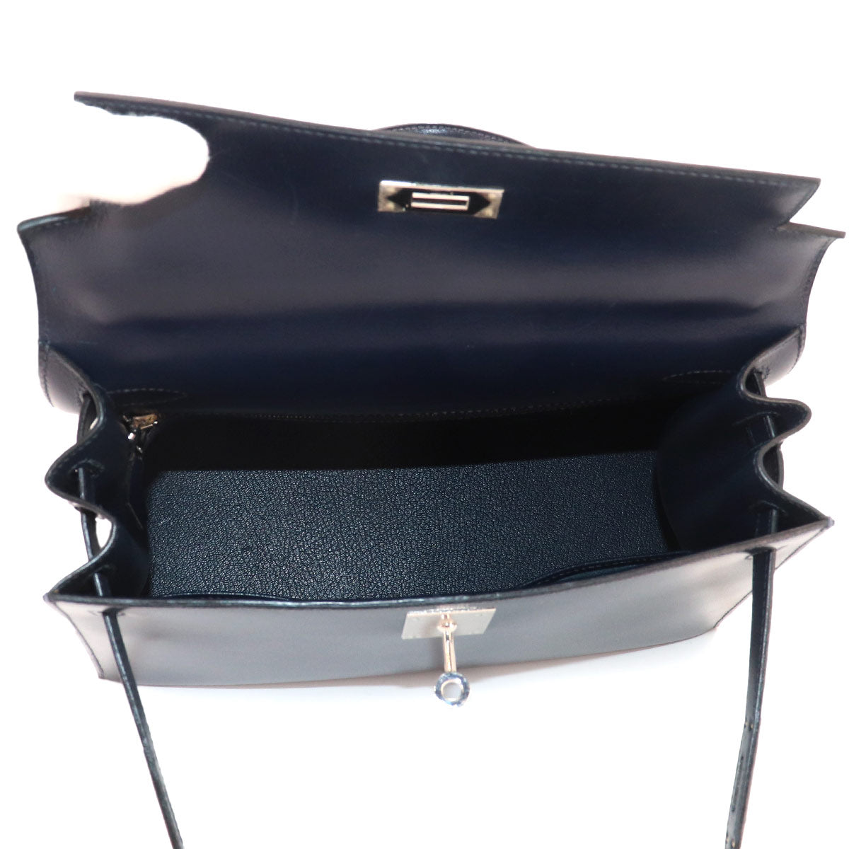 Kelly 28 2way Hand Shoulder Bag Box carf Blue Indigo Purse