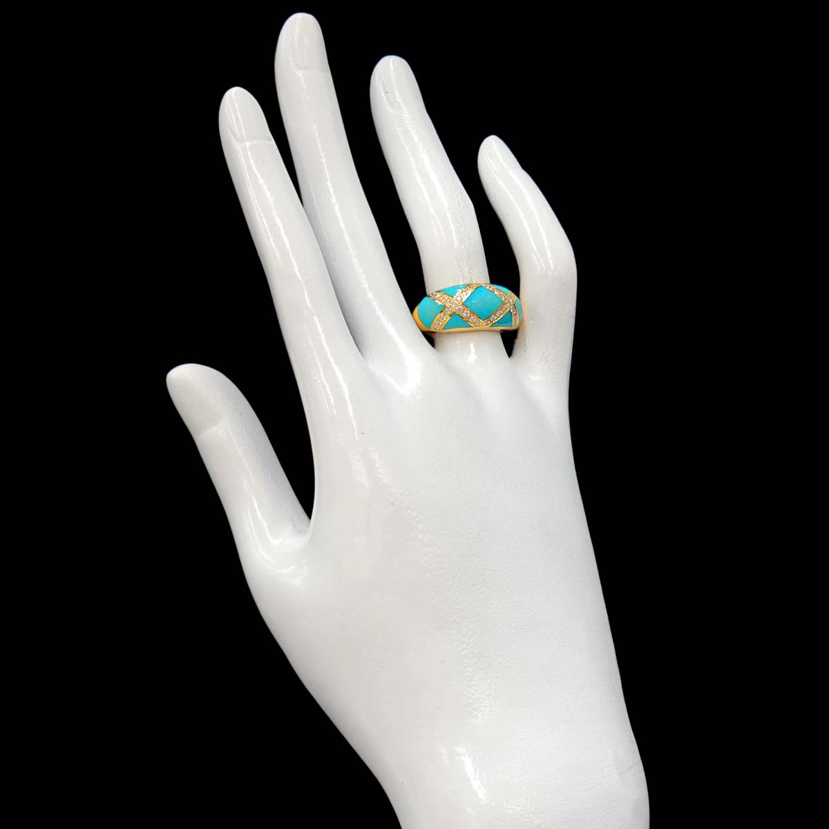 Enamel Diamond 0.34ct Ring 18K YG 750 Size6-6.25(US)