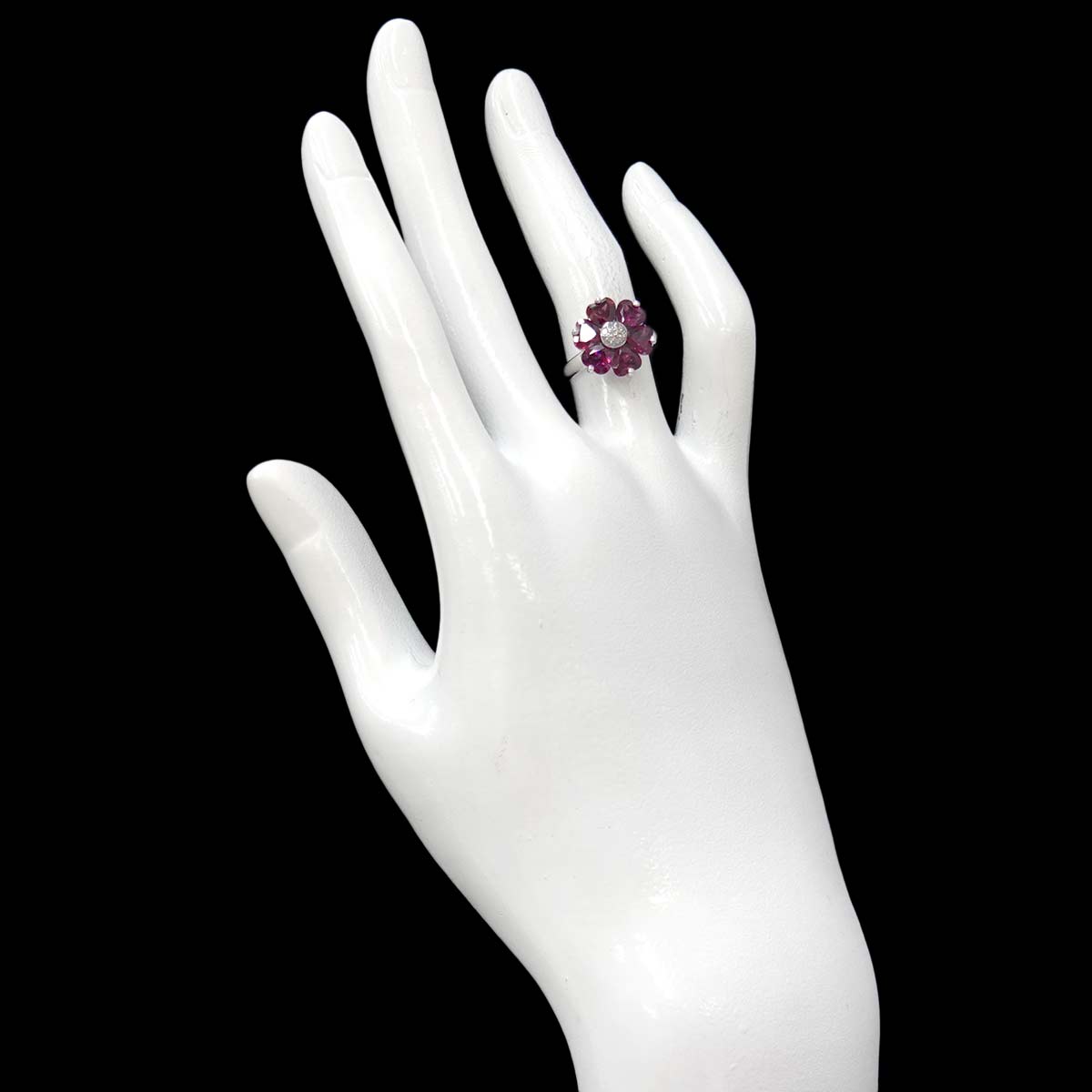Garnet Diamond 0.06ct Ring 18K WG 750 Size4.5(US)