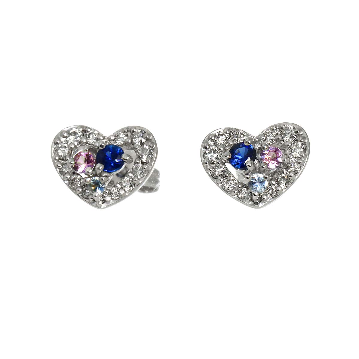 Sapphire Diamond Earrings Pierced 18K WG 750