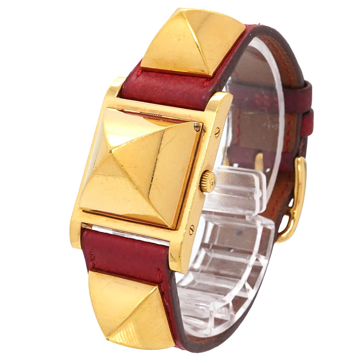 Medor Vintage pyramid Gold studs Quartz White Dial Ladies
