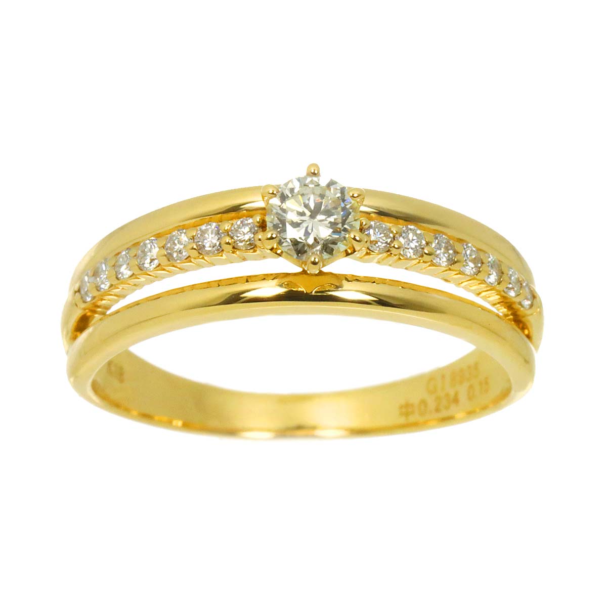Diamond 0.234ct/0.15ct Ring 18K YG Yellow Gold 750 Size7.25(US)