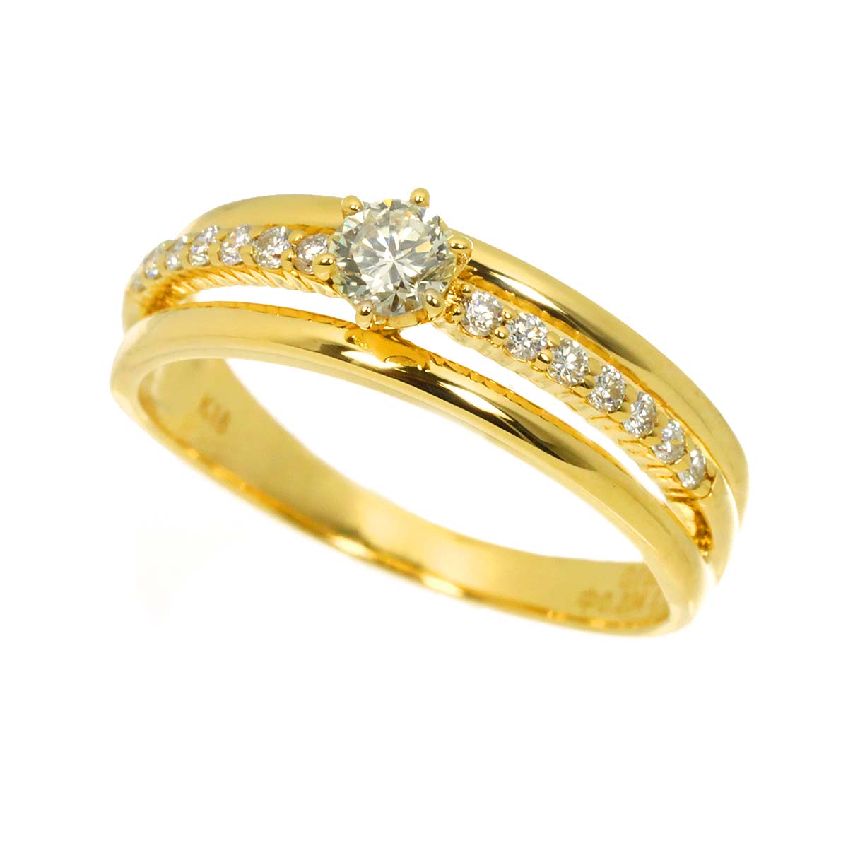 Diamond 0.234ct/0.15ct Ring 18K YG Yellow Gold 750 Size7.25(US)