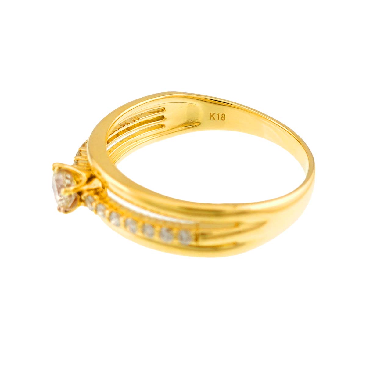 Diamond 0.234ct/0.15ct Ring 18K YG Yellow Gold 750 Size7.25(US)