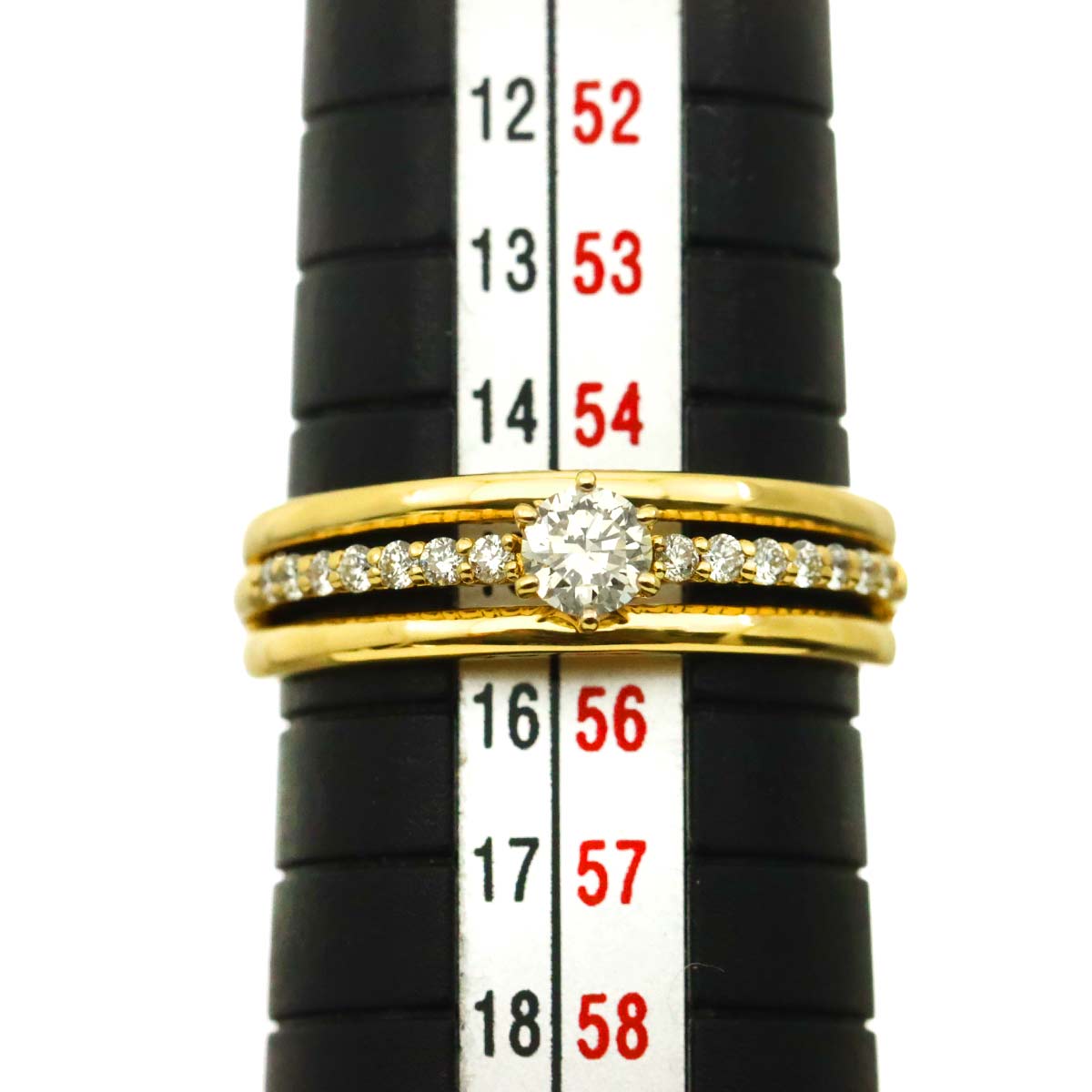 Diamond 0.234ct/0.15ct Ring 18K YG Yellow Gold 750 Size7.25(US)