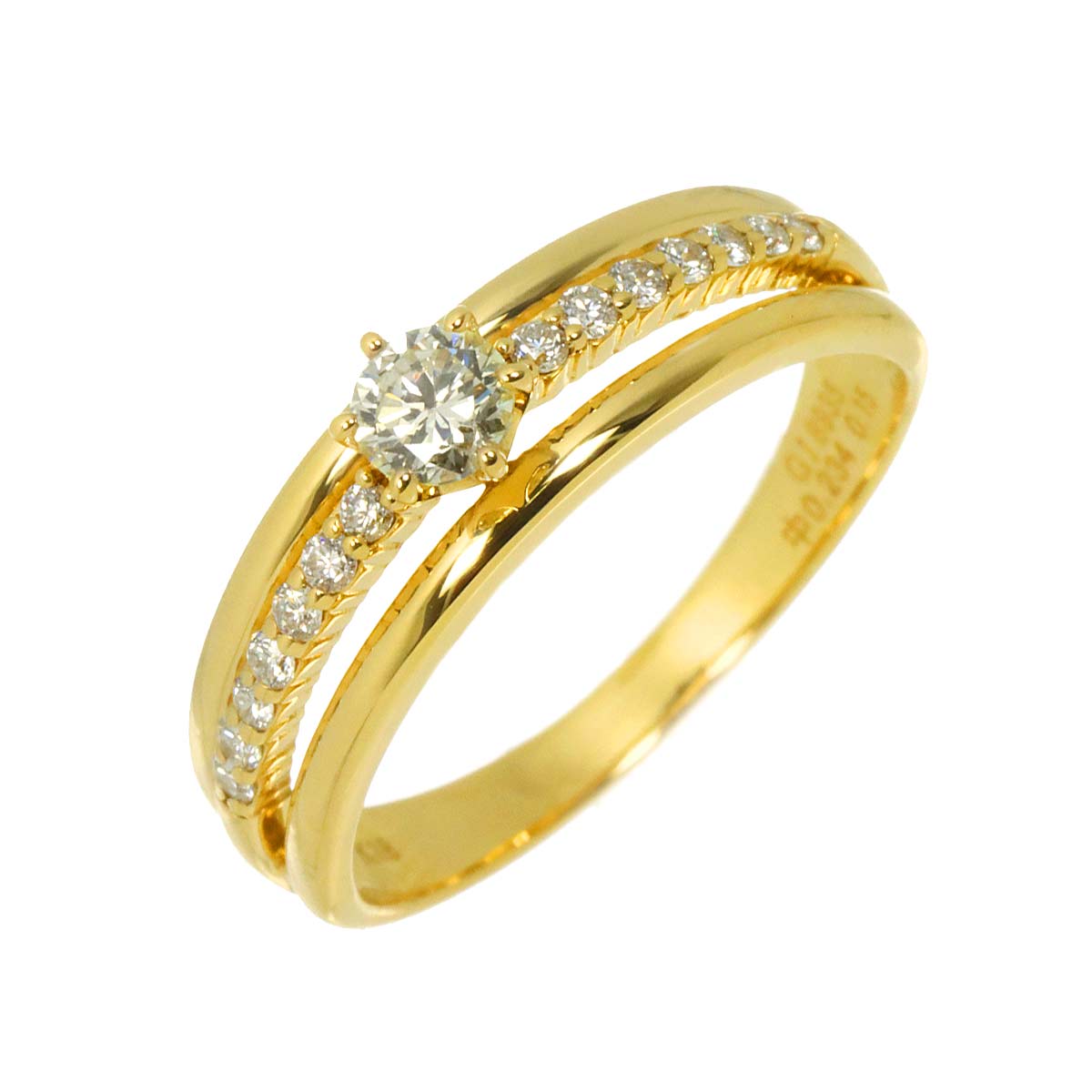 Diamond 0.234ct/0.15ct Ring 18K YG Yellow Gold 750 Size7.25(US)