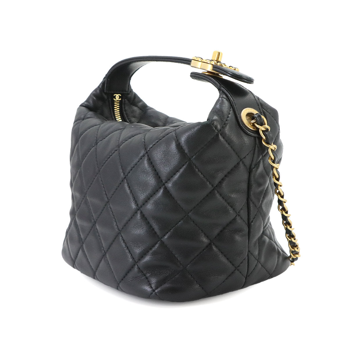 CHANEL 19 Matelasse Hobo Hand Chain Shoulder Bag Leather Black AS1746