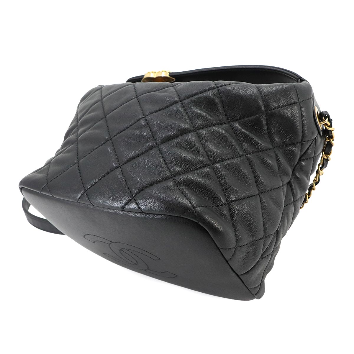 CHANEL 19 Matelasse Hobo Hand Chain Shoulder Bag Leather Black AS1746