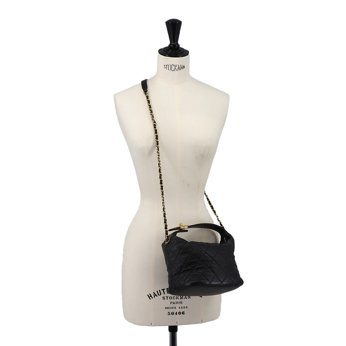 CHANEL 19 Matelasse Hobo Hand Chain Shoulder Bag Leather Black AS1746