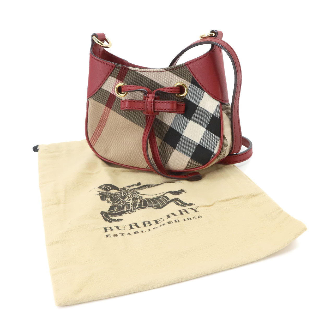 Shoulder Bag Canvas Leather Beige Red Plaid Purse