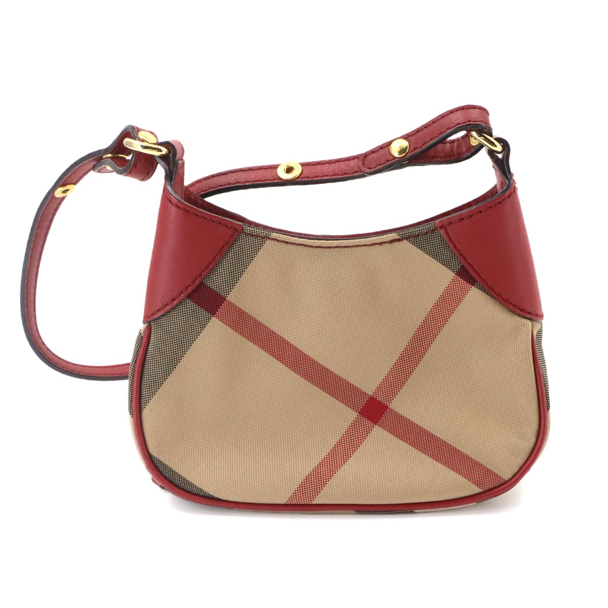 Shoulder Bag Canvas Leather Beige Red Plaid Purse