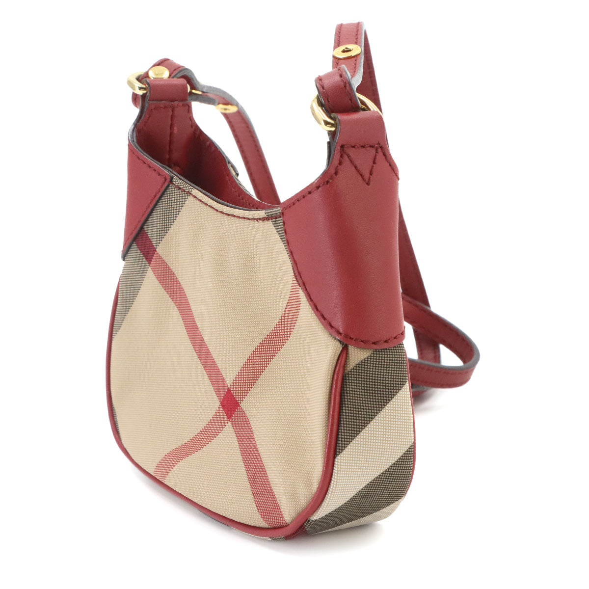 Shoulder Bag Canvas Leather Beige Red Plaid Purse