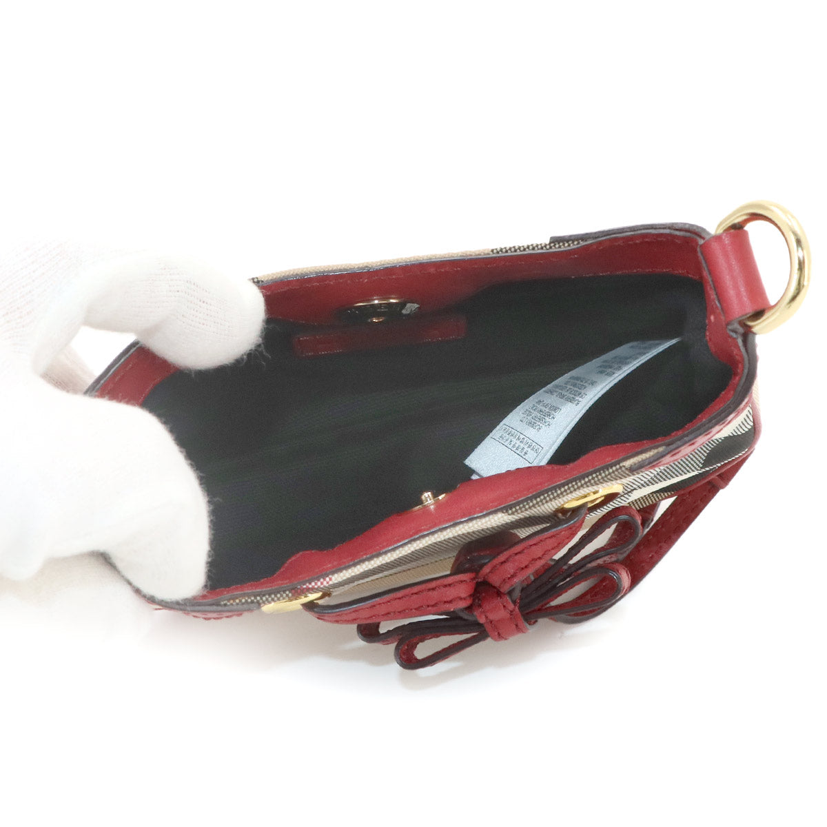 Shoulder Bag Canvas Leather Beige Red Plaid Purse