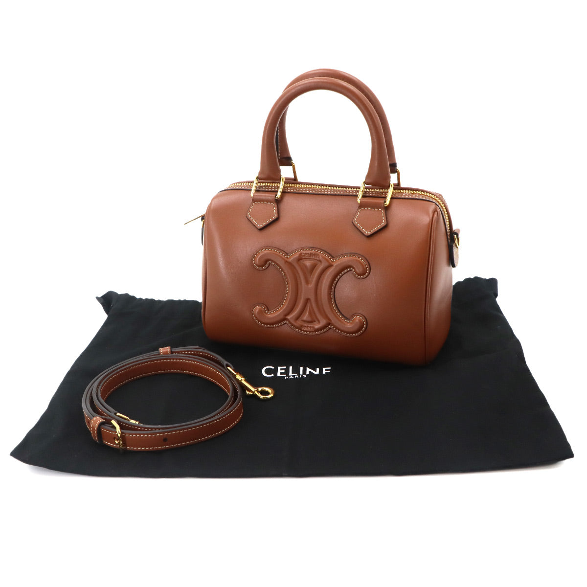 CUIR Triomphe Small Boston Hand Shoulder Bag Leather Brown