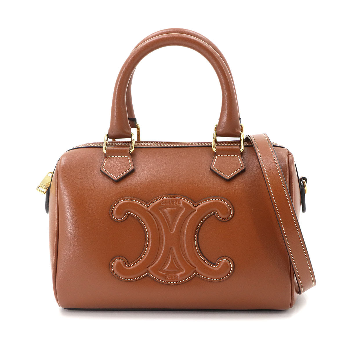 CUIR Triomphe Small Boston Hand Shoulder Bag Leather Brown