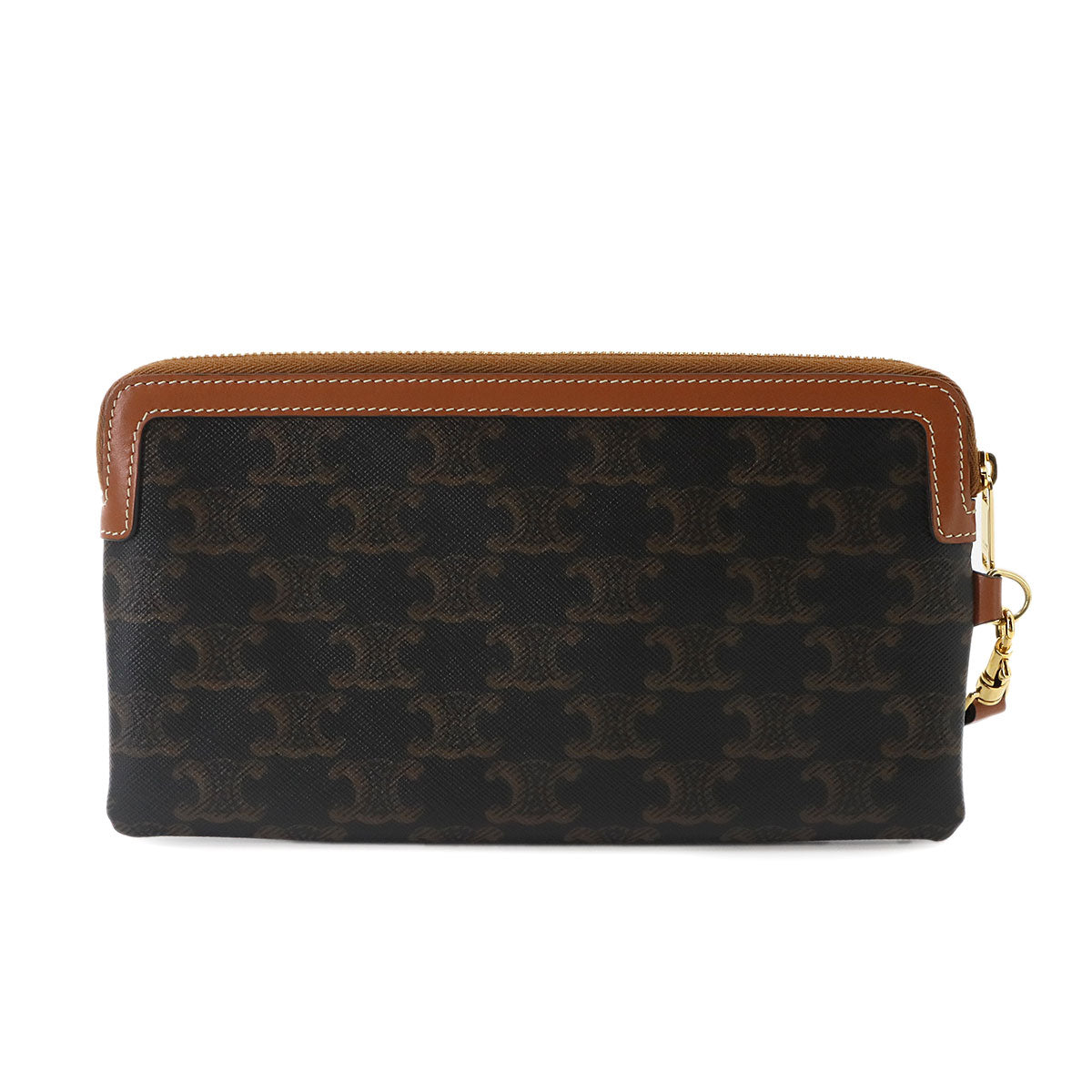 Triomphe Long Pouch with Strap PVC Leather Black Tan Purse