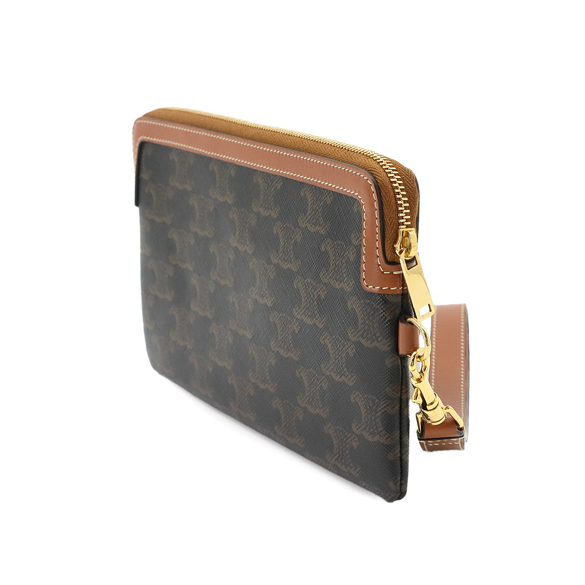 Triomphe Long Pouch with Strap PVC Leather Black Tan Purse