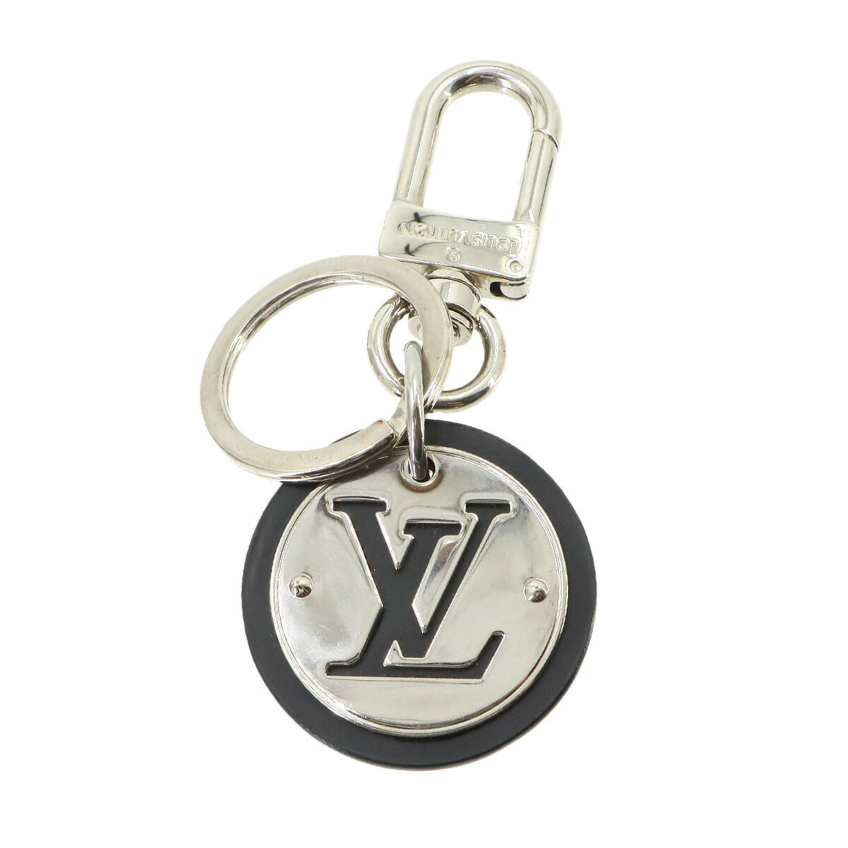 LV Cut Circle Key Holder Black Silver M67362