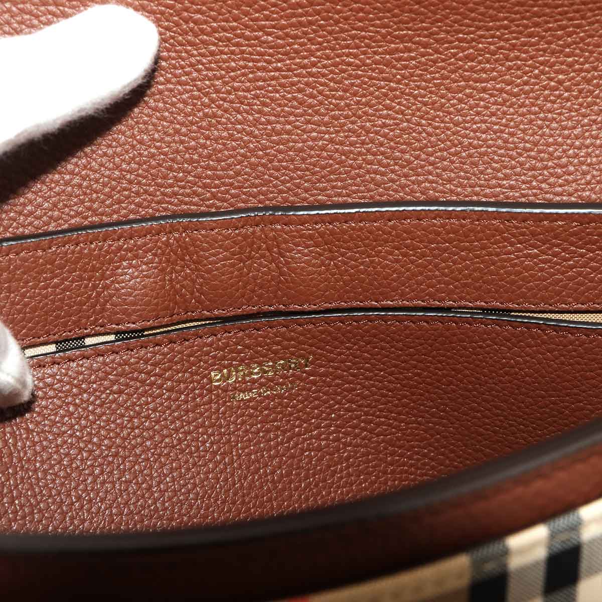 Shoulder Bag Leather Canvas Brown 8021110 Purse