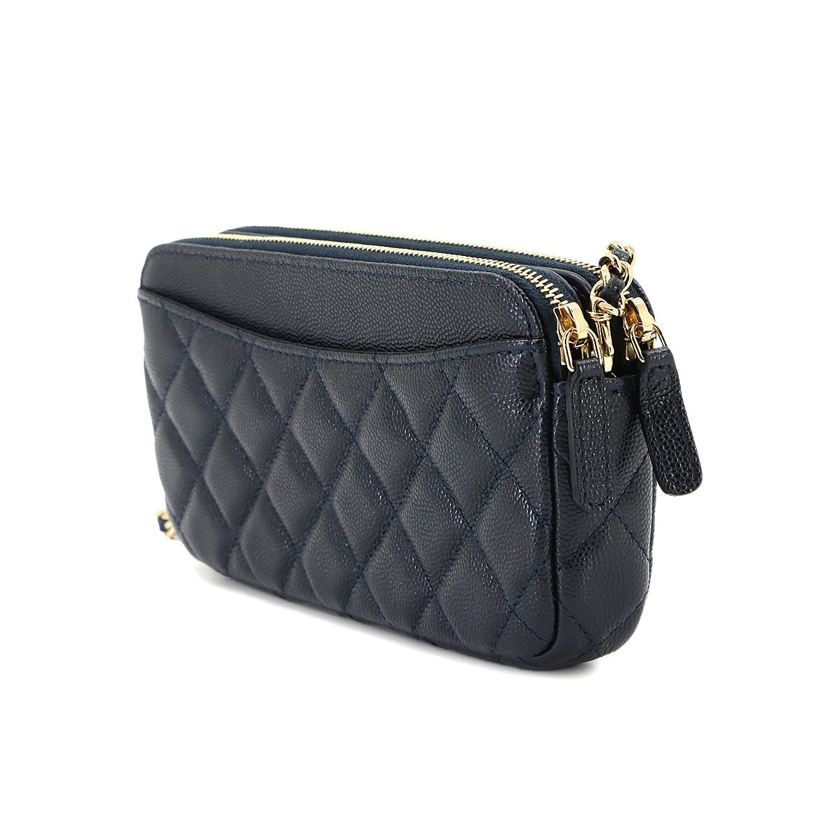 Matelasse W Zipped Chain Long Wallet Leather Navy A82527