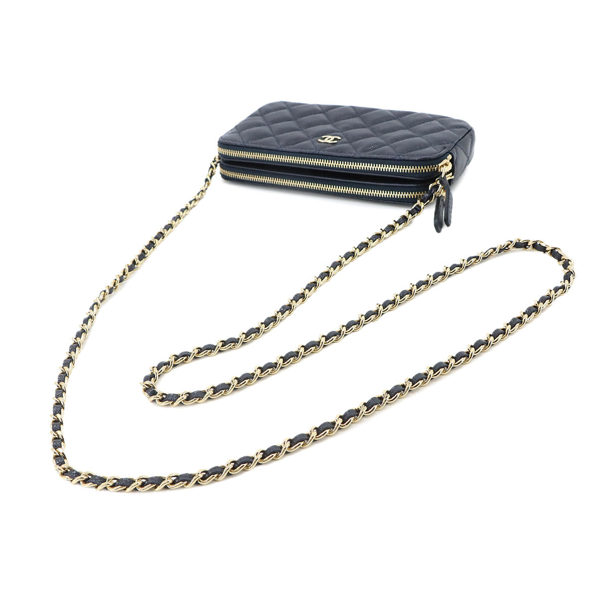 Matelasse W Zipped Chain Long Wallet Leather Navy A82527