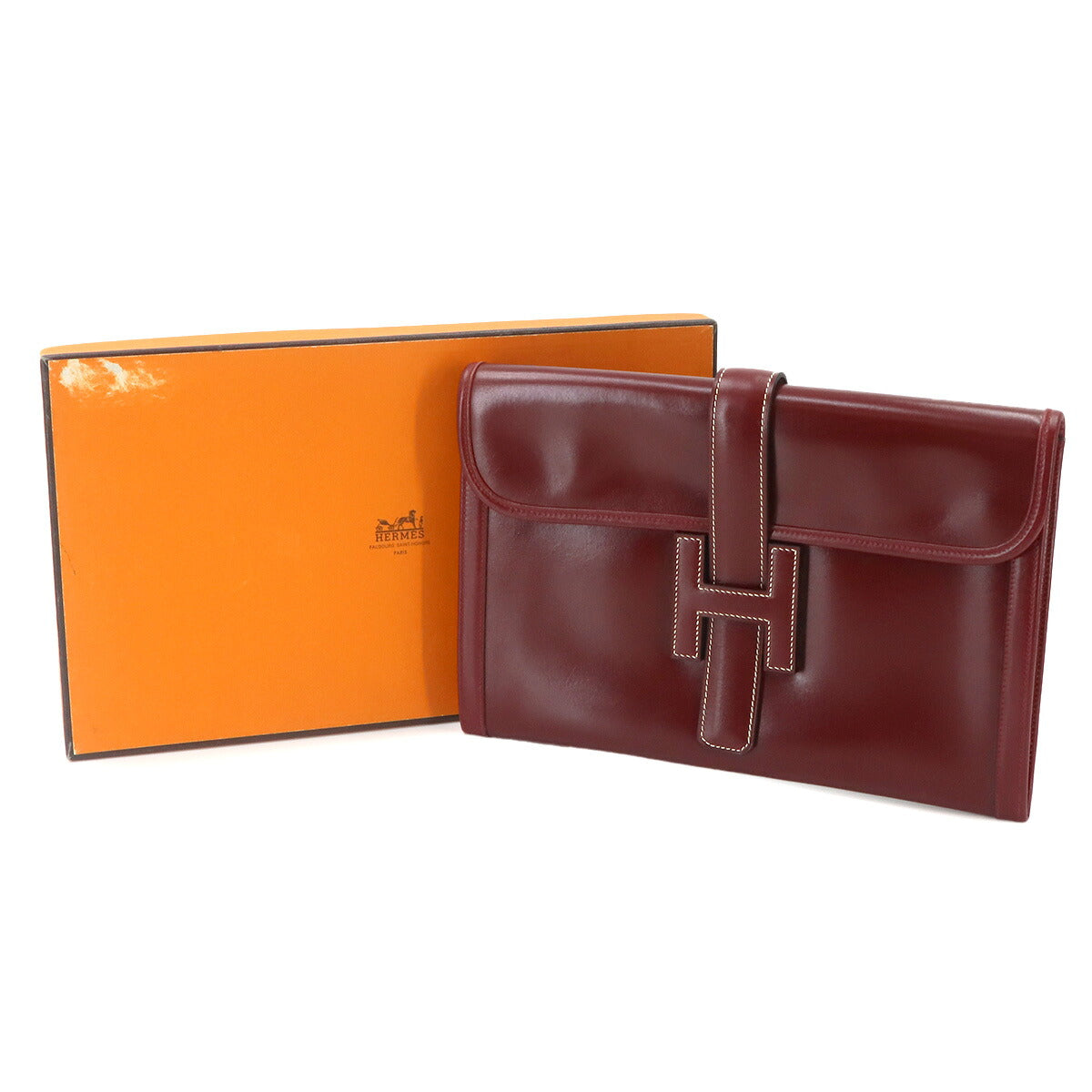 Jige PM Clutch Bag Box Calf Bordeaux Purse