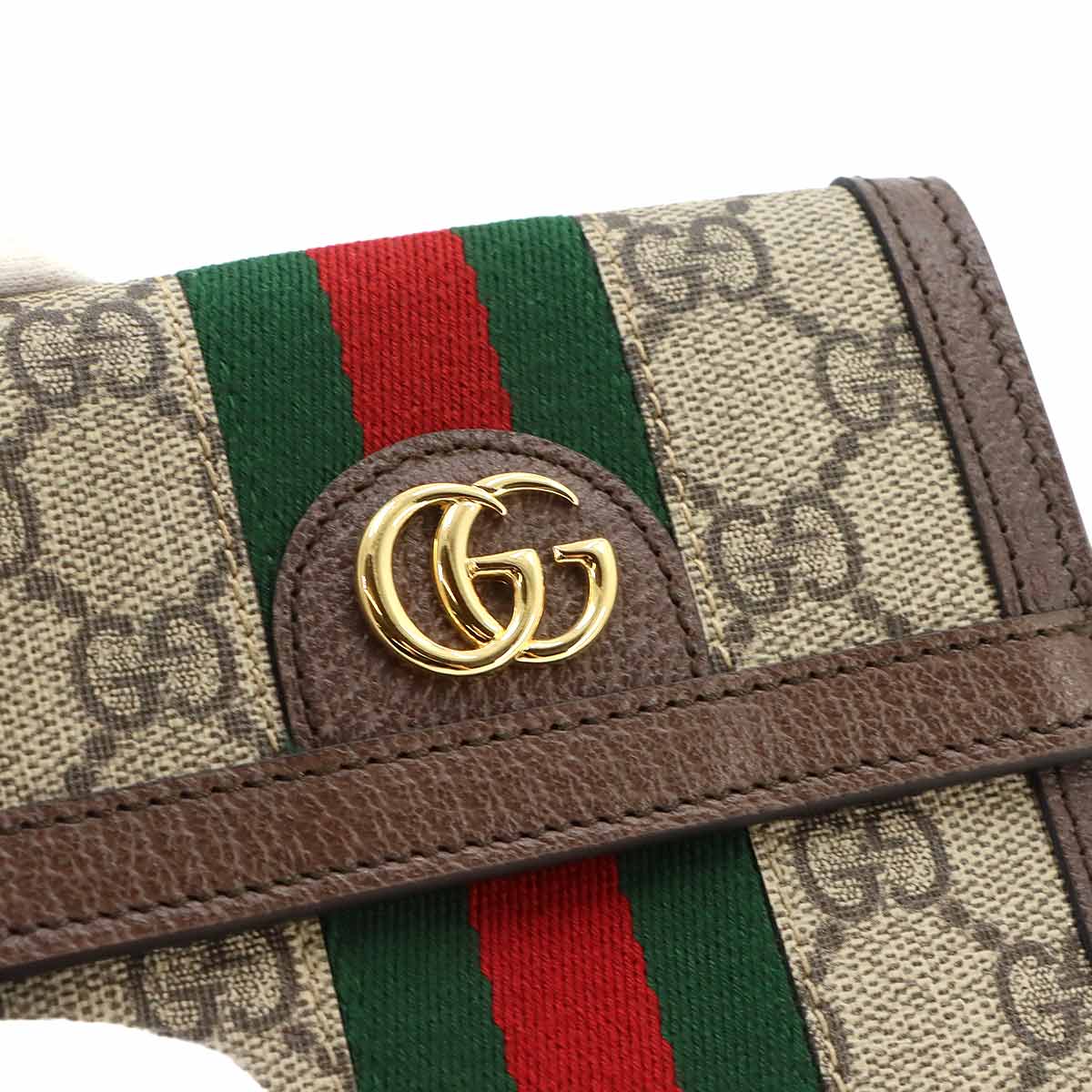 Ophidia Wallet GG Supreme Canvas Leather Beige Brown 523173