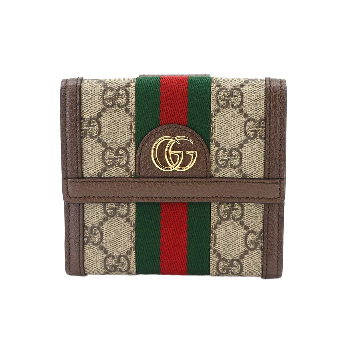 Ophidia Wallet GG Supreme Canvas Leather Beige Brown 523173