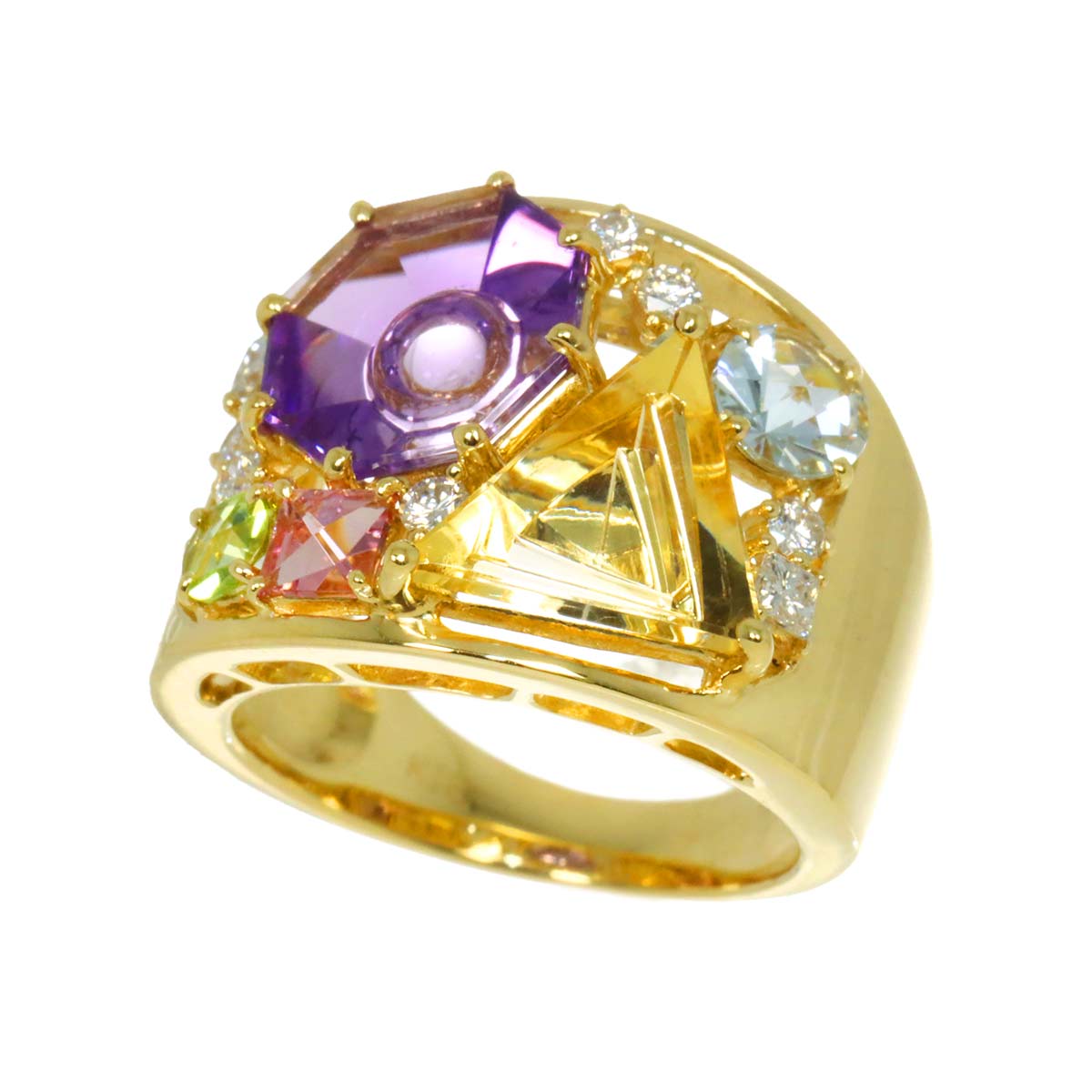 Multi Stone Diamond 0.27ct Ring 18K YG 750 size6(US)