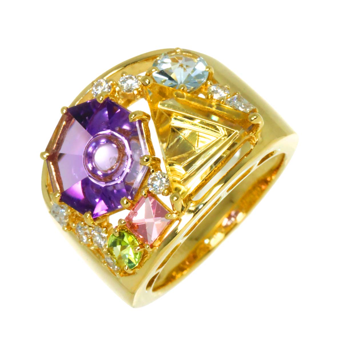 Multi Stone Diamond 0.27ct Ring 18K YG 750 size6(US)