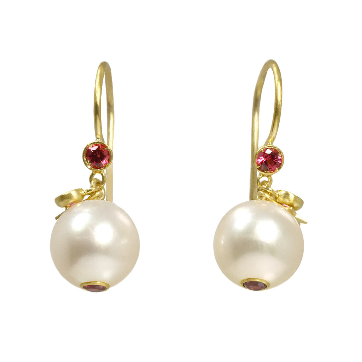 South Sea pearl Red spinel Sapphire Earrings Pierced 22K YG 917