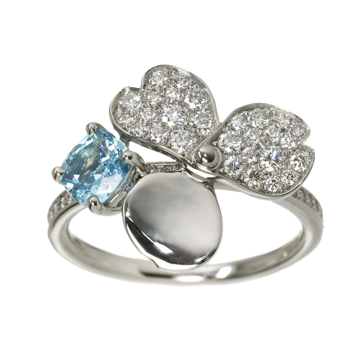 Flower Aquamarine Diamond Ring Platinum size4.75-5(US)