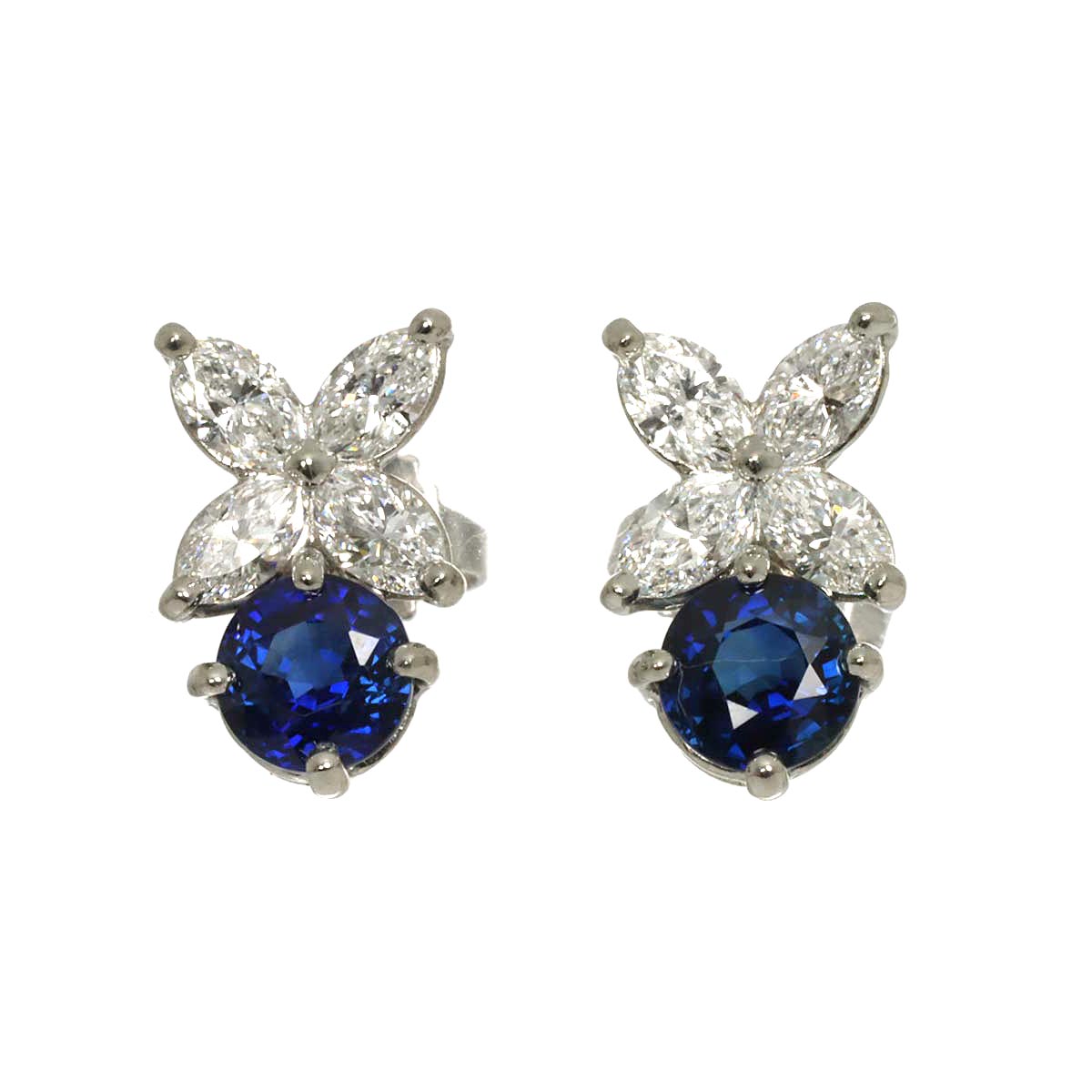Victoria Sapphire Diamond Earrings Pierced Pt Platinum