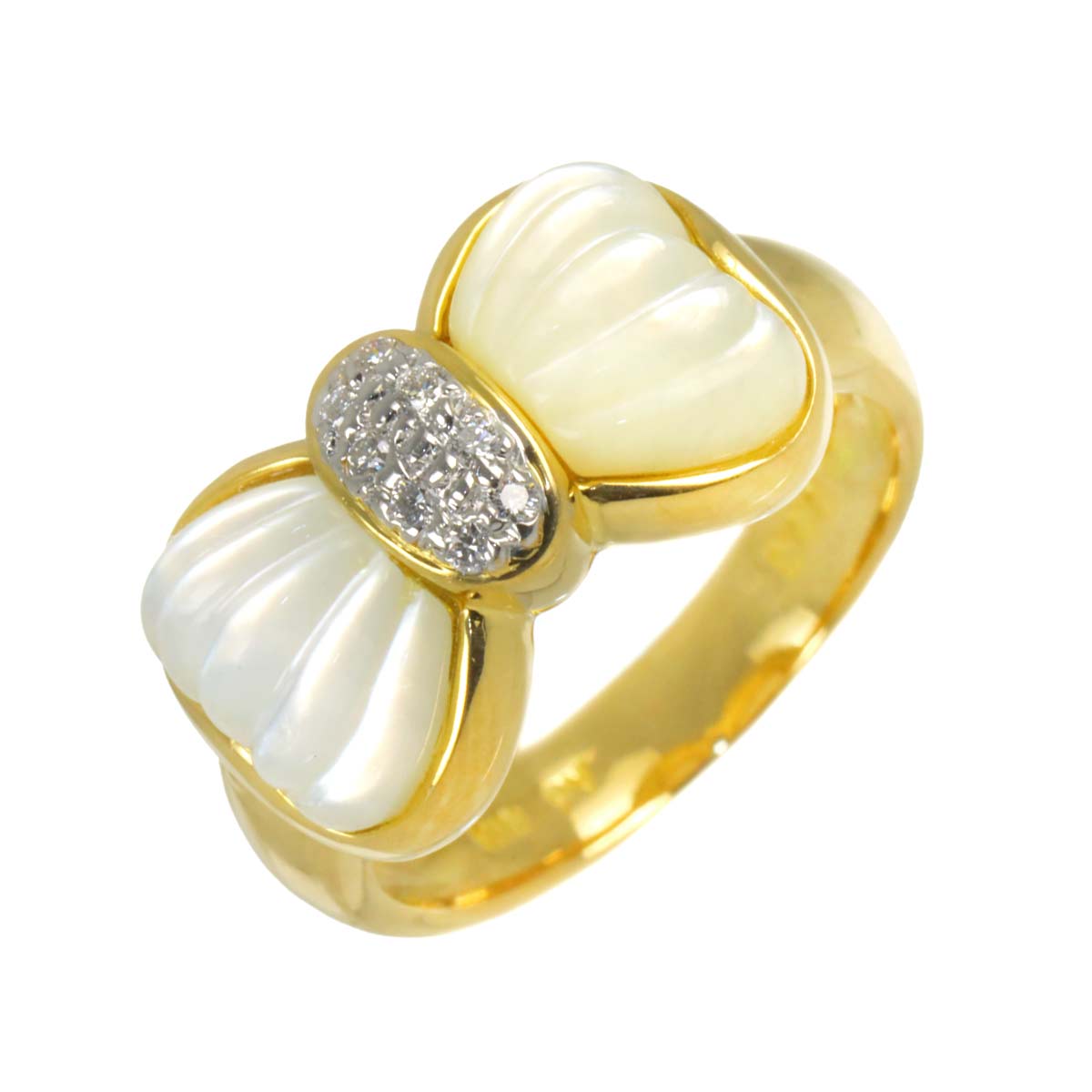 Diamond 0.06ct MOP Ring 18K YG 750 size5.25(US)