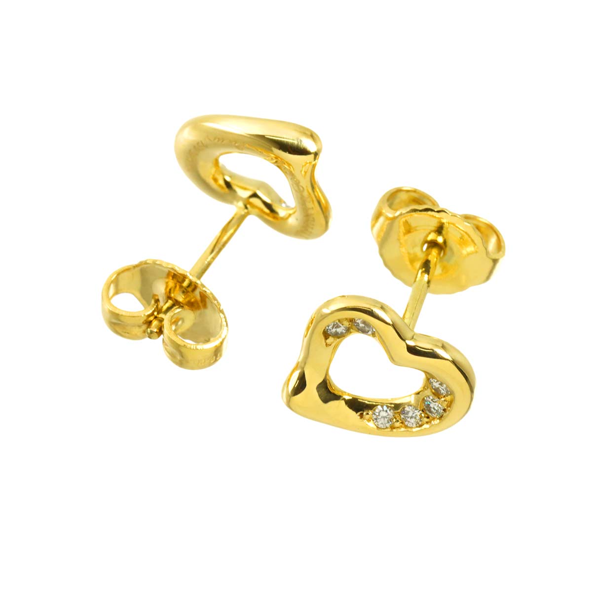 OpenHeart Diamond Earrings Pierced 18K Yellow Gold 750