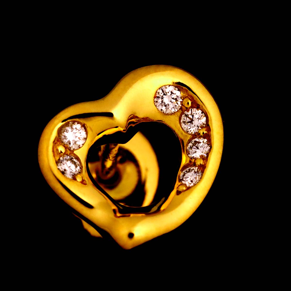 OpenHeart Diamond Earrings Pierced 18K Yellow Gold 750