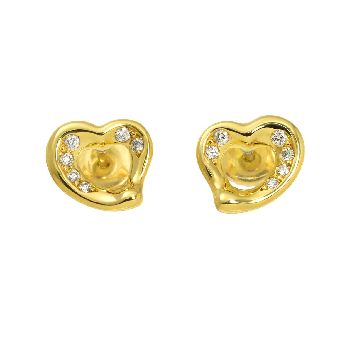 OpenHeart Diamond Earrings Pierced 18K Yellow Gold 750