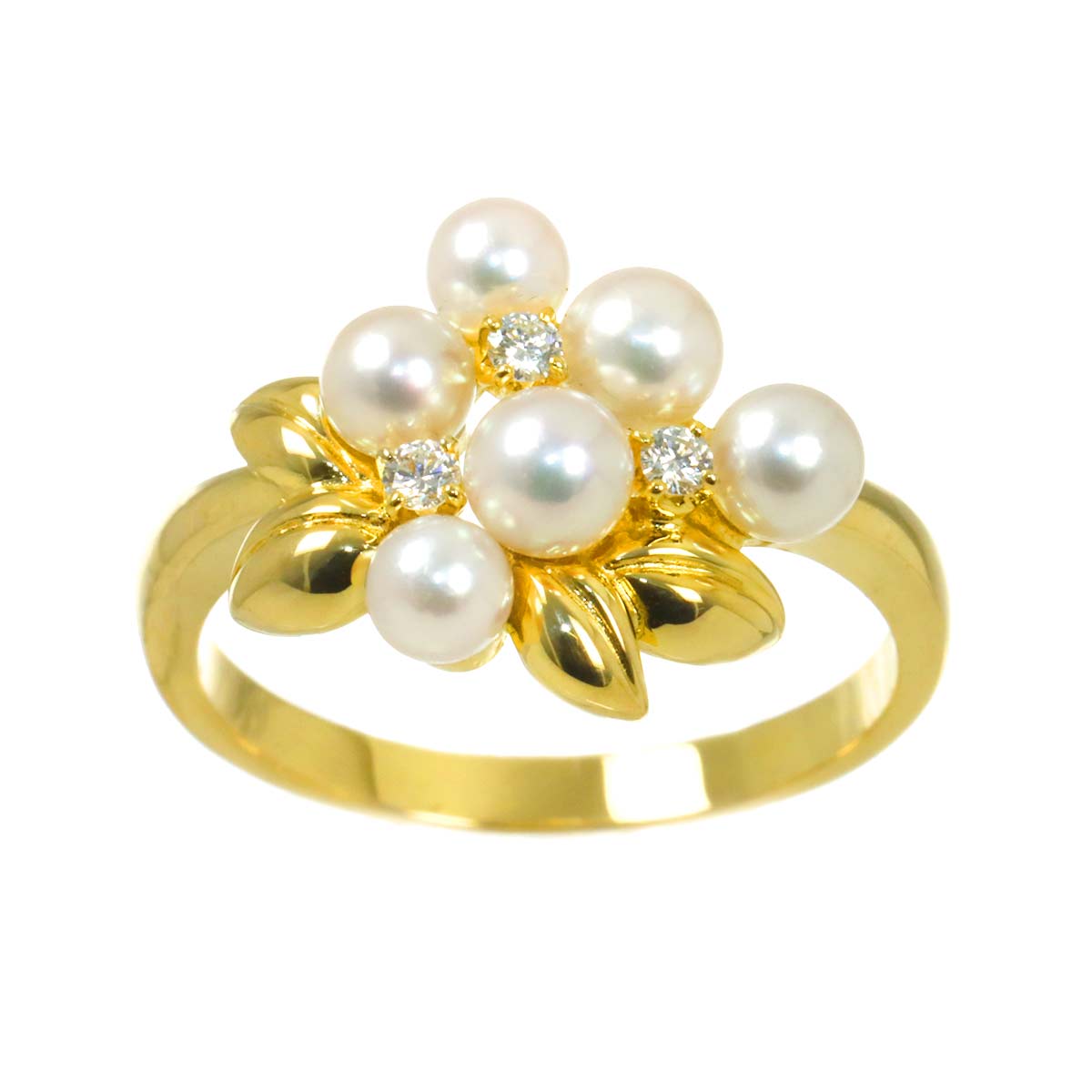 Baby Pearl 3.8-3.4mm Diamond Ring 18K YG 750 size5.5-5.75(US)