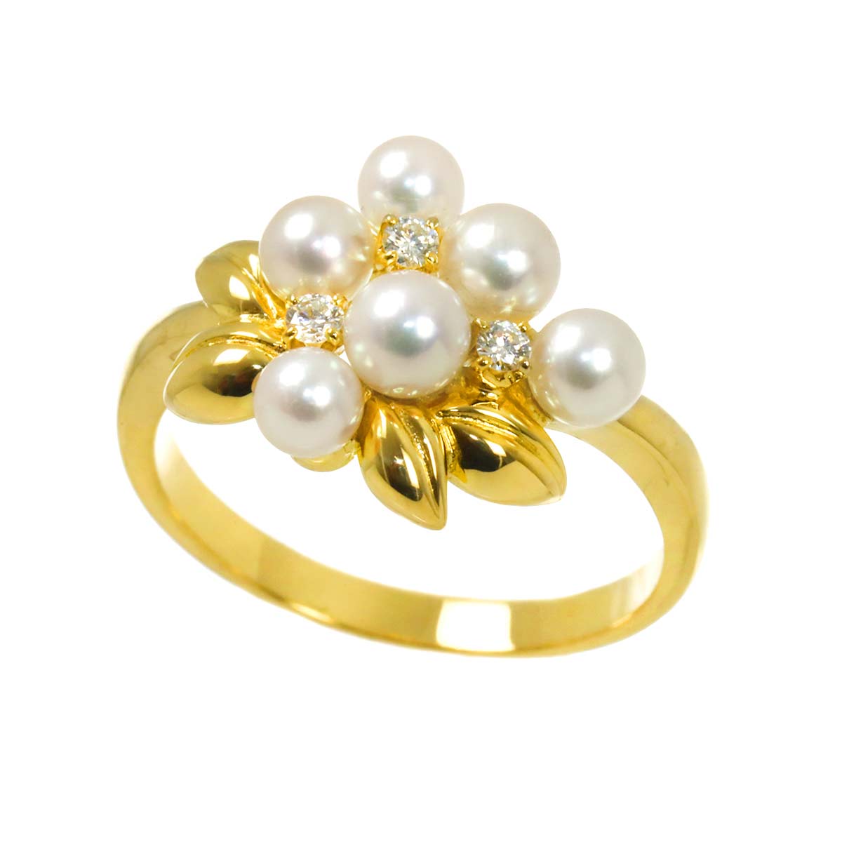 Baby Pearl 3.8-3.4mm Diamond Ring 18K YG 750 size5.5-5.75(US)