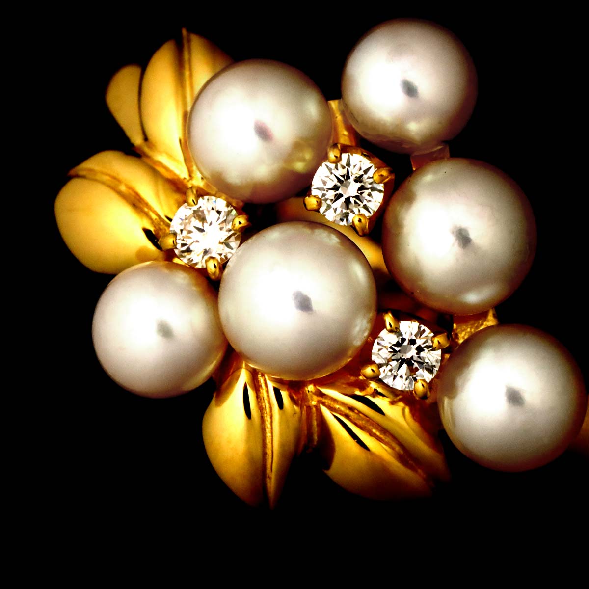 Baby Pearl 3.8-3.4mm Diamond Ring 18K YG 750 size5.5-5.75(US)
