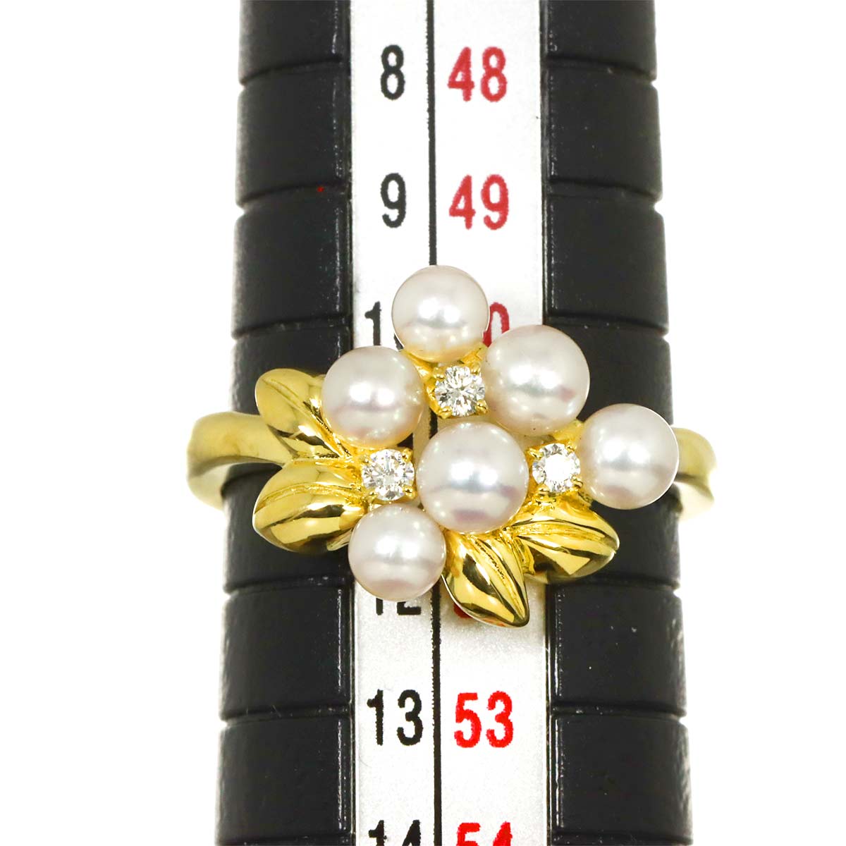 Baby Pearl 3.8-3.4mm Diamond Ring 18K YG 750 size5.5-5.75(US)