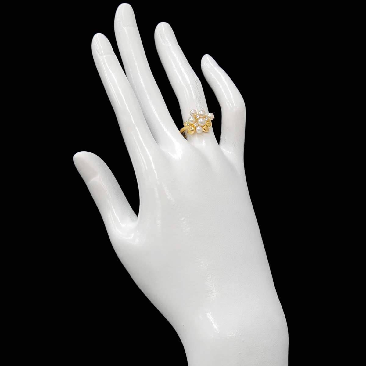 Baby Pearl 3.8-3.4mm Diamond Ring 18K YG 750 size5.5-5.75(US)