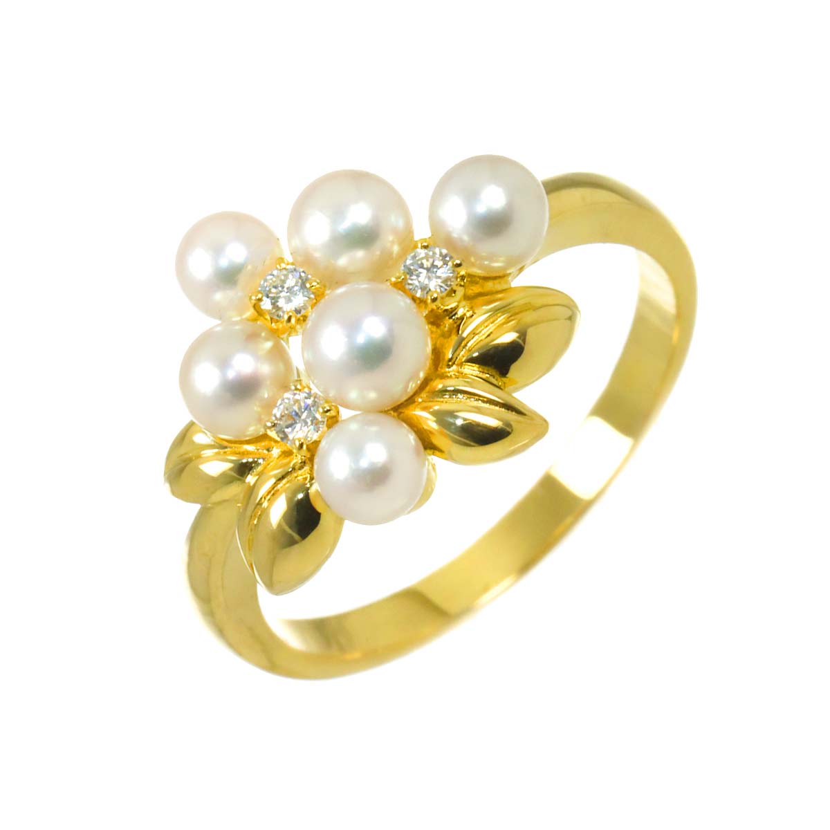 Baby Pearl 3.8-3.4mm Diamond Ring 18K YG 750 size5.5-5.75(US)